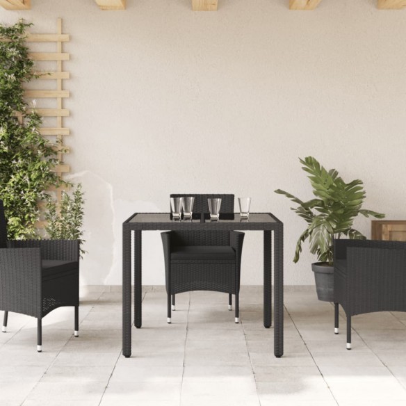 Table de jardin dessus en verre Noir 90x90x75 cm Résine tressée