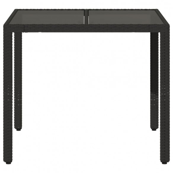 Table de jardin dessus en verre Noir 90x90x75 cm Résine tressée