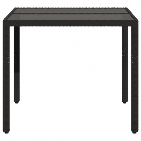 Table de jardin dessus en verre Noir 90x90x75 cm Résine tressée