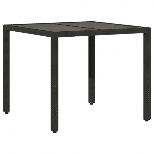 Table de jardin dessus en verre Noir 90x90x75 cm Résine tressée