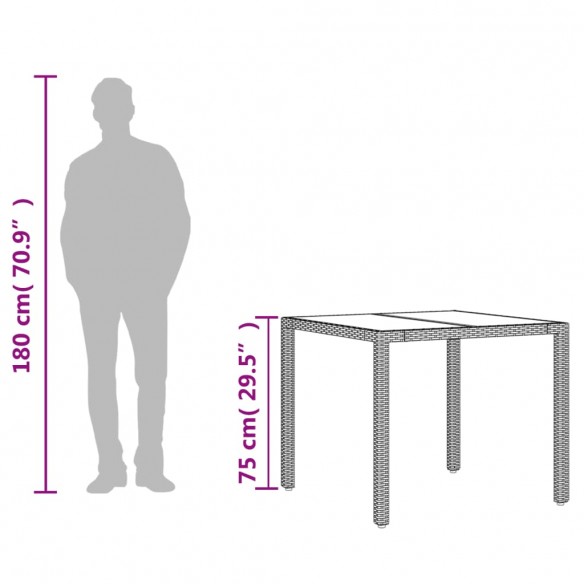 Table de jardin dessus en verre Noir 90x90x75 cm Résine tressée