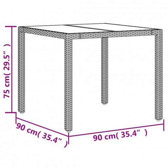 Table de jardin dessus en verre Noir 90x90x75 cm Résine tressée