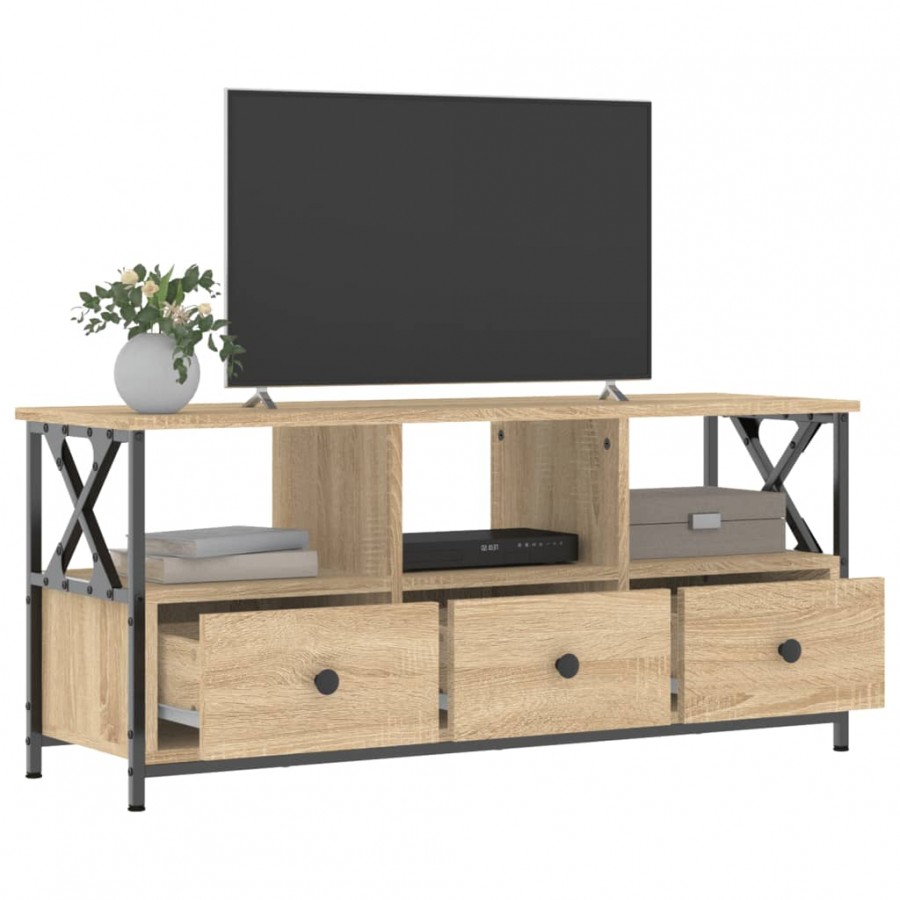 Meuble TV chêne sonoma 102x33x45 cm bois d'ingénierie et fer Meuble TV chêne sonoma 102x33x45 cm bois d'ingénierie et fer
