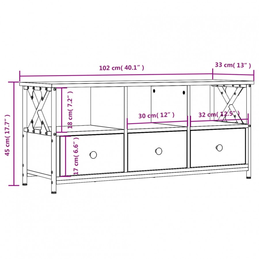 Meuble TV chêne sonoma 102x33x45 cm bois d'ingénierie et fer Meuble TV chêne sonoma 102x33x45 cm bois d'ingénierie et fer