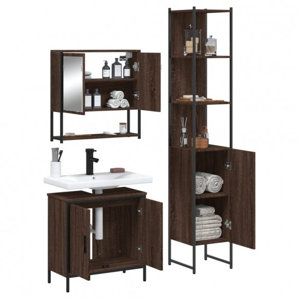 Ensemble de meubles de salle de bain 3 pcs Chêne marron