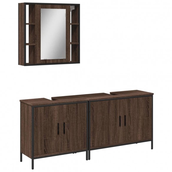 Ensemble d'armoires de salle de bain 3 pcs chêne marron