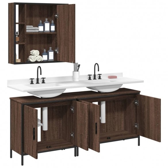 Ensemble d'armoires de salle de bain 3 pcs chêne marron