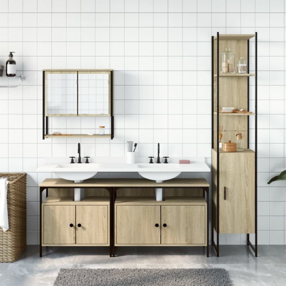 Ensemble de meubles de salle de bain 4 pcs chêne sonoma