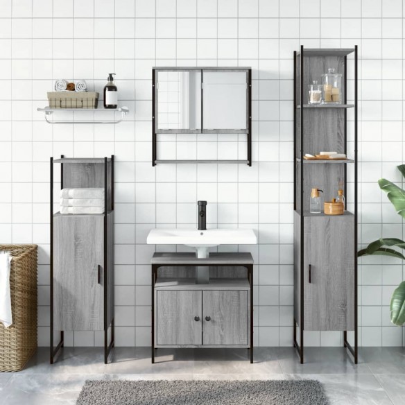 Ensemble de meubles de salle de bain 4 pcs Sonoma gris