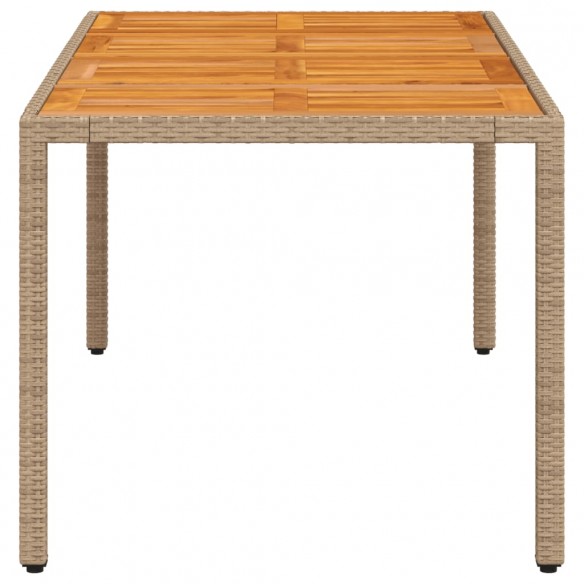 Table de jardin beige 190x90x75 cm résine tressée bois d'acacia