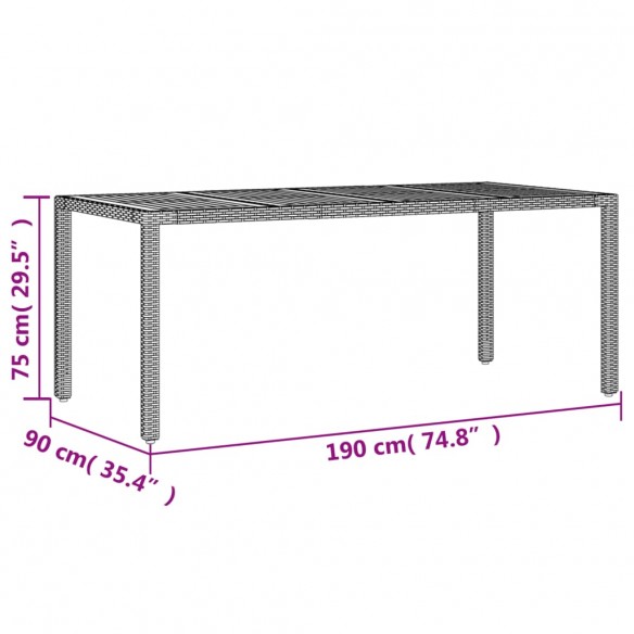 Table de jardin et dessus en bois d'acacia noir résine tressée