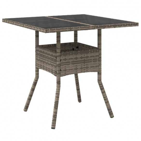 Table de jardin dessus en verre gris 80x80x75 cm résine tressée