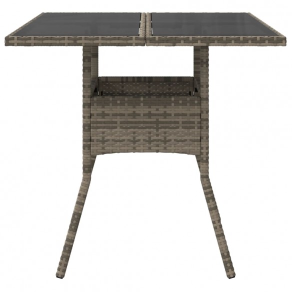 Table de jardin dessus en verre gris 80x80x75 cm résine tressée