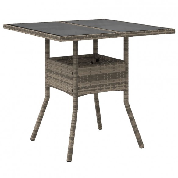 Table de jardin dessus en verre gris 80x80x75 cm résine tressée