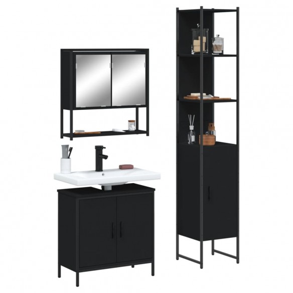 Ensemble de meubles salle de bain 3 pcs noir bois d'ingénierie