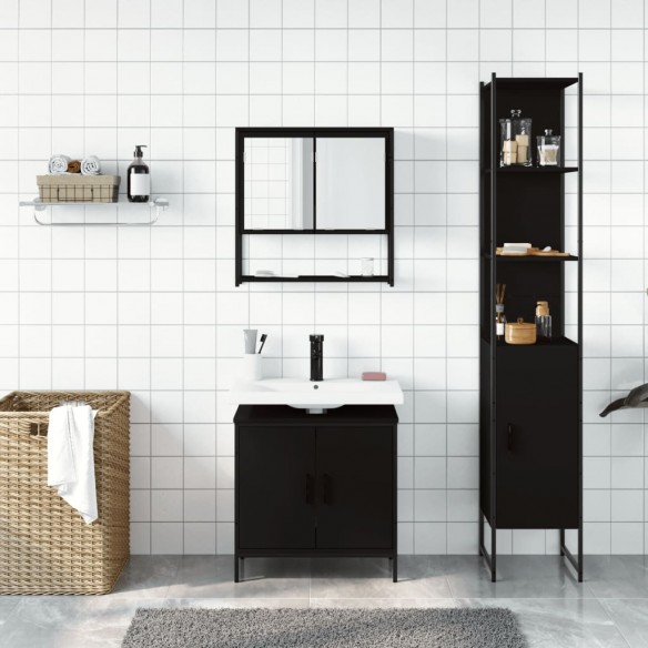 Ensemble de meubles salle de bain 3 pcs noir bois d'ingénierie