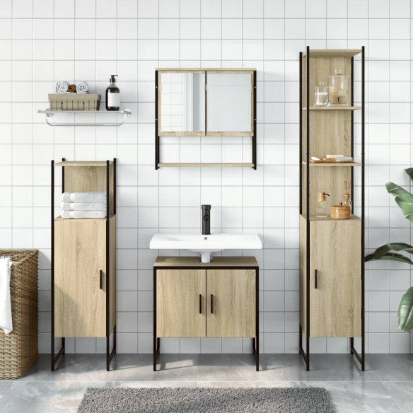 Ensemble de meubles de salle de bain 4 pcs chêne sonoma