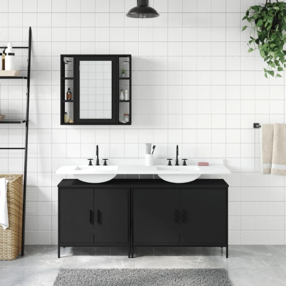 Ensemble d'armoires salle de bain 3 pcs noir bois d'ingénierie