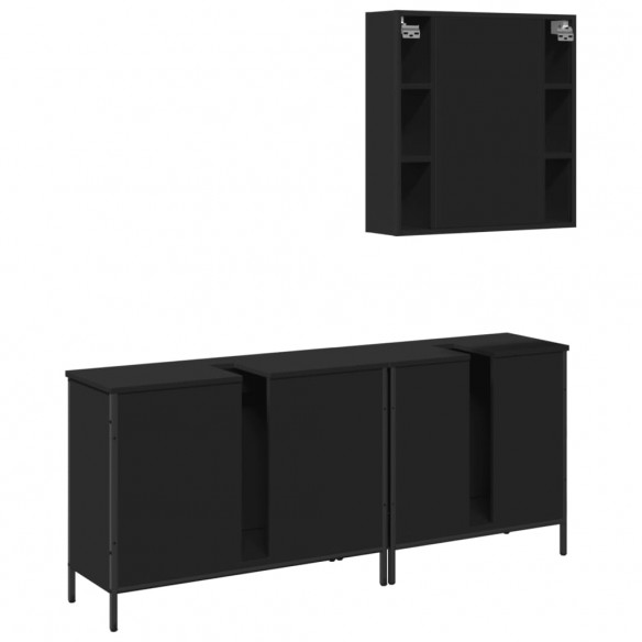 Ensemble d'armoires salle de bain 3 pcs noir bois d'ingénierie