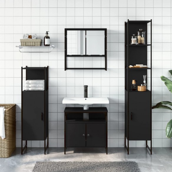 Ensemble de meubles salle de bain 4 pcs noir bois d'ingénierie