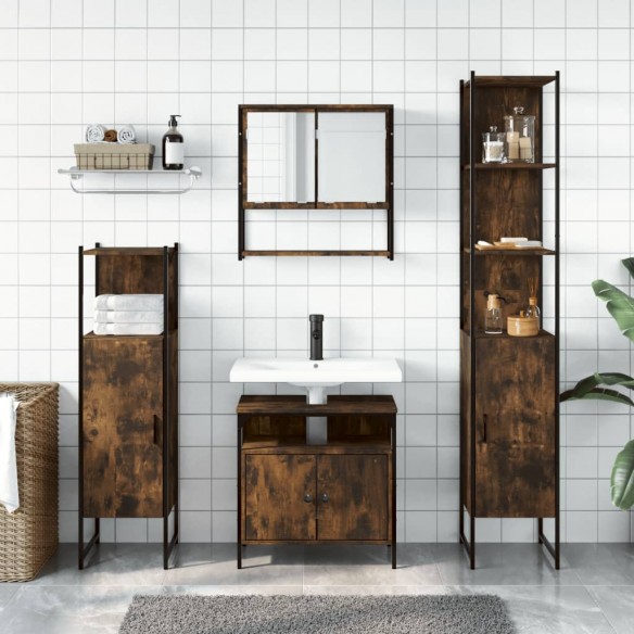 Ensemble de meubles de salle de bain 4 pcs Chêne fumé Bois