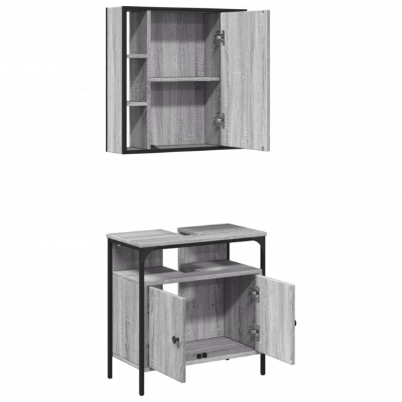 Ensemble de meubles de salle de bain 2 pcs Sonoma gris