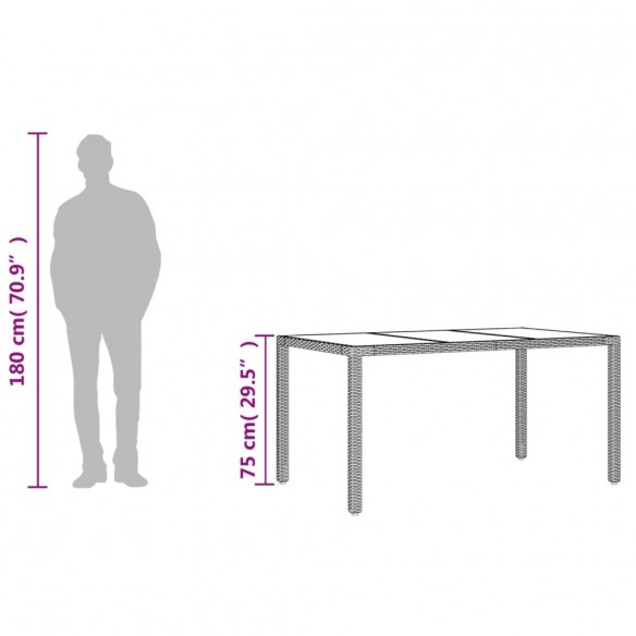 Table de jardin dessus en verre Gris 150x90x75cm Résine tressée