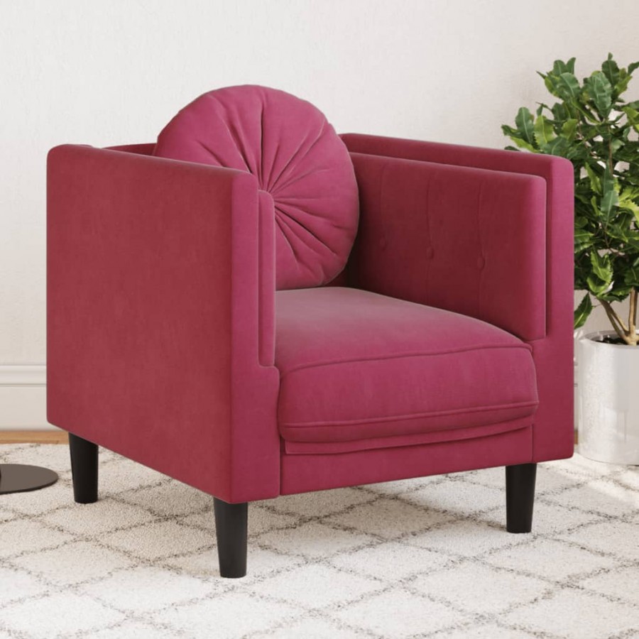 Fauteuil avec coussin rouge bordeaux...