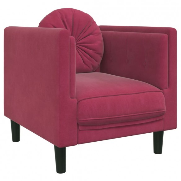 Fauteuil avec coussin rouge bordeaux velours