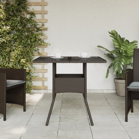 Table de jardin avec dessus en verre marron résine tressée