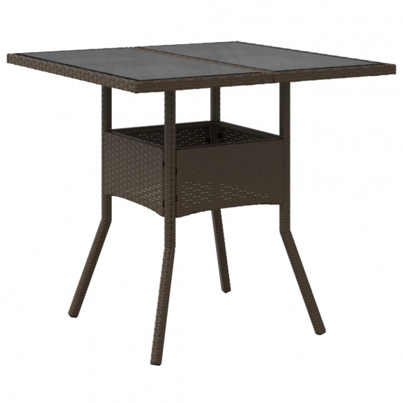 Table de jardin avec dessus en verre marron résine tressée