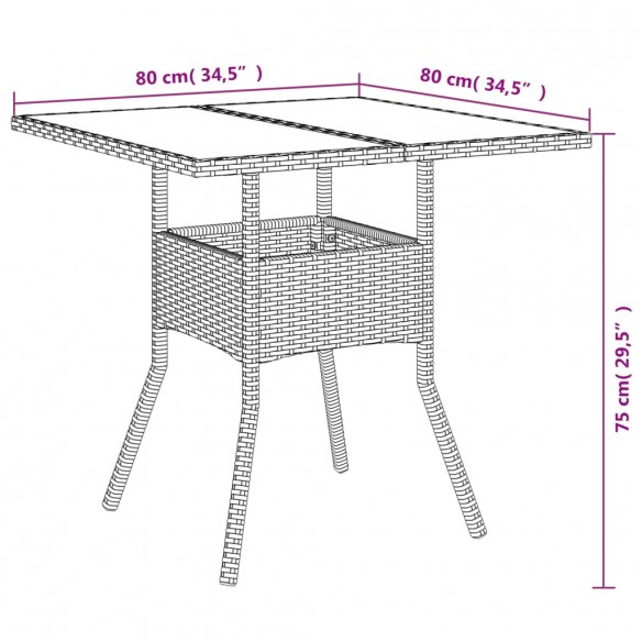 Table de jardin avec dessus en verre marron résine tressée