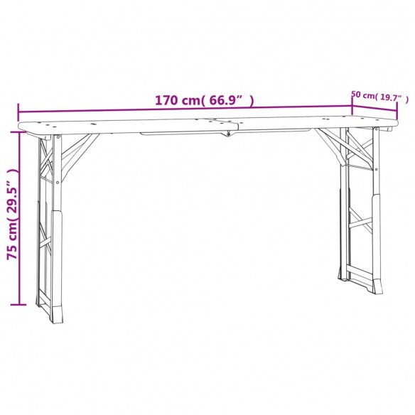 Table à bière pliable 170x50x75/105 cm bois massif de sapin