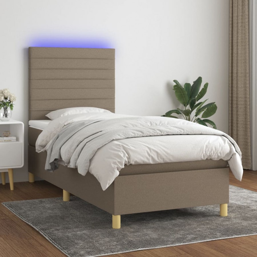 Cadre de lit et matelas et LED Taupe...