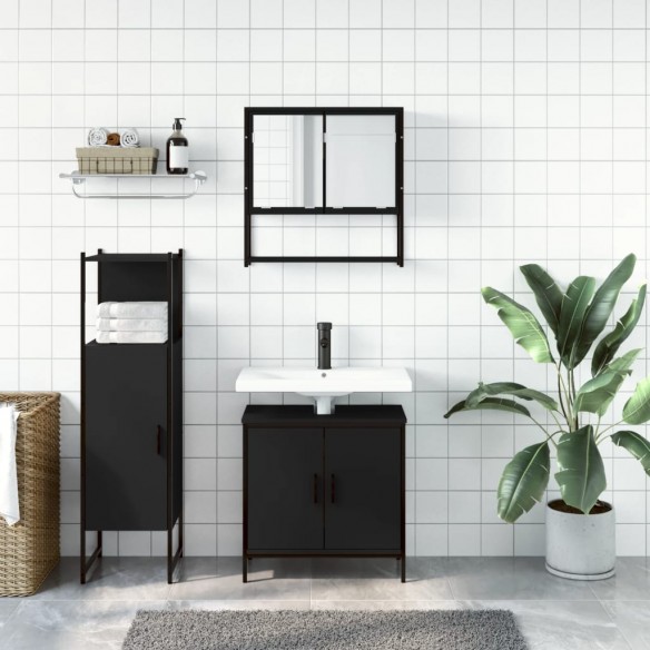 Ensemble de meubles salle de bain 3 pcs noir bois d'ingénierie