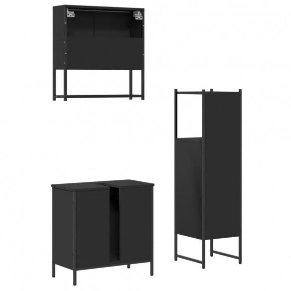 Ensemble de meubles salle de bain 3 pcs noir bois d'ingénierie