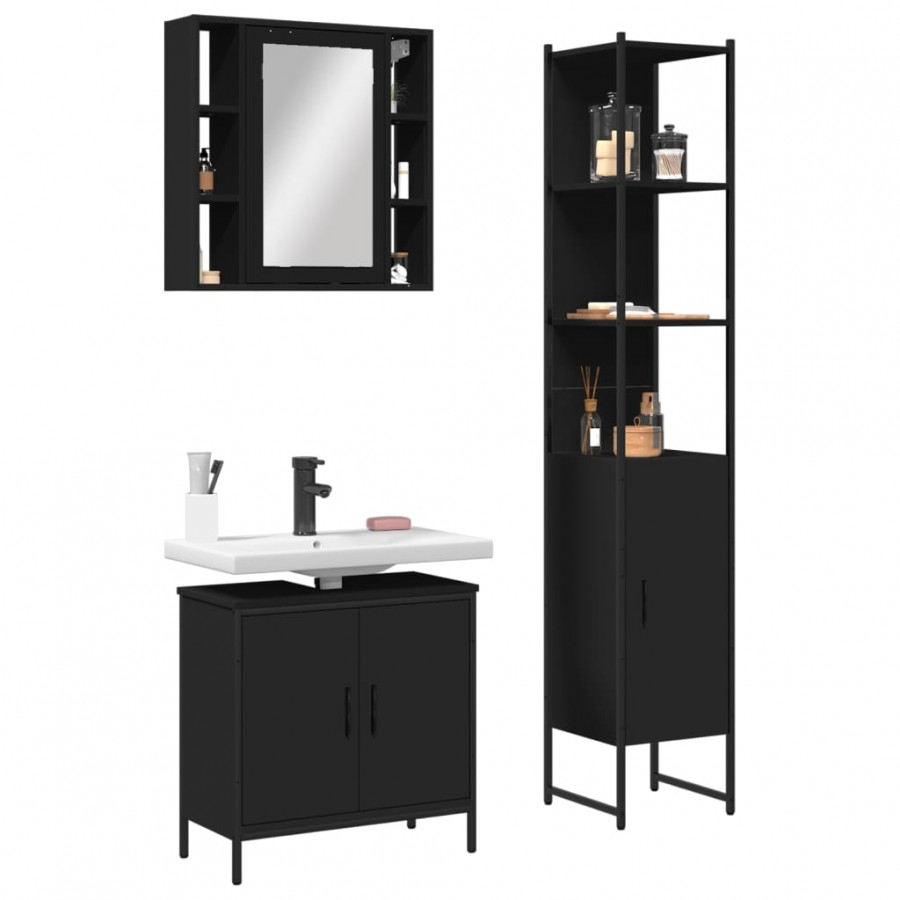 Ensemble d'armoires salle de bain 3 pcs noir bois d'ingénierie