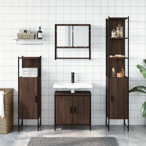 Ensemble de meubles de salle de bain 4 pcs Chêne marron