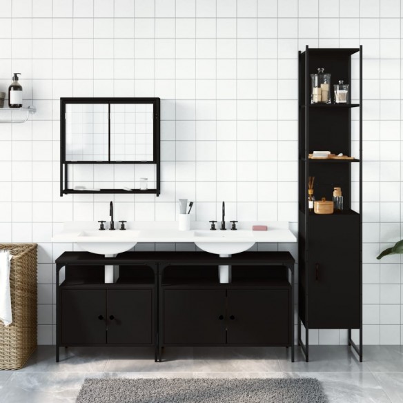 Ensemble de meubles salle de bain 4 pcs noir bois d'ingénierie