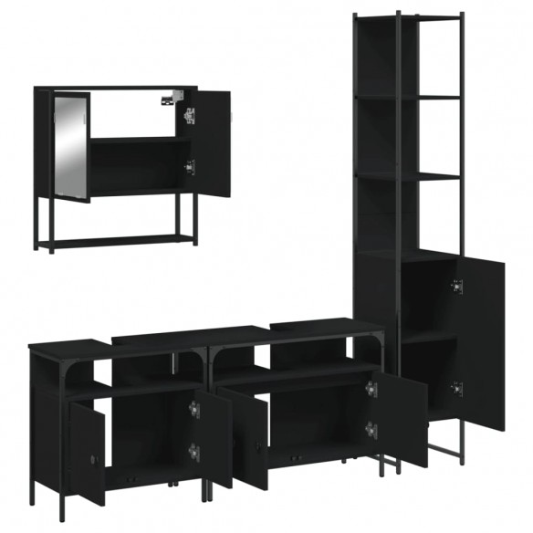 Ensemble de meubles salle de bain 4 pcs noir bois d'ingénierie