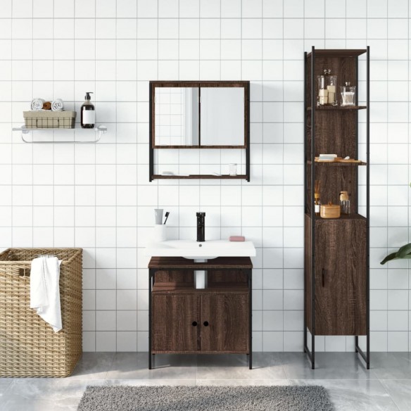 Ensemble de meubles de salle de bain 3 pcs Chêne marron