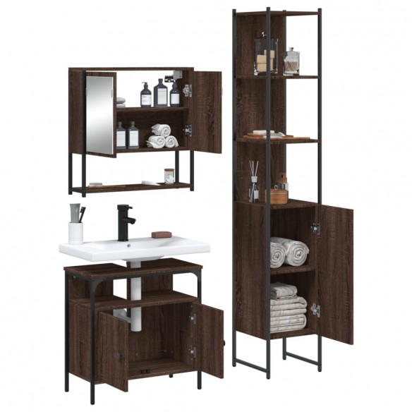 Ensemble de meubles de salle de bain 3 pcs Chêne marron