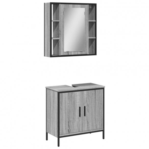 Ensemble de meubles de salle de bain 2 pcs Sonoma gris