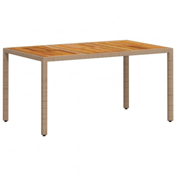 Table de jardin beige 150x90x75 cm résine tressée bois d'acacia