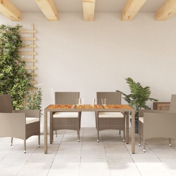 Table de jardin beige 150x90x75 cm résine tressée bois d'acacia