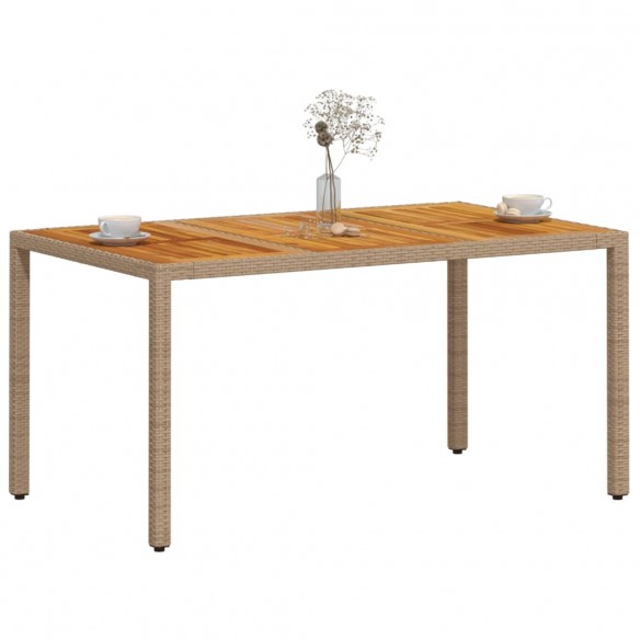 Table de jardin beige 150x90x75 cm résine tressée bois d'acacia