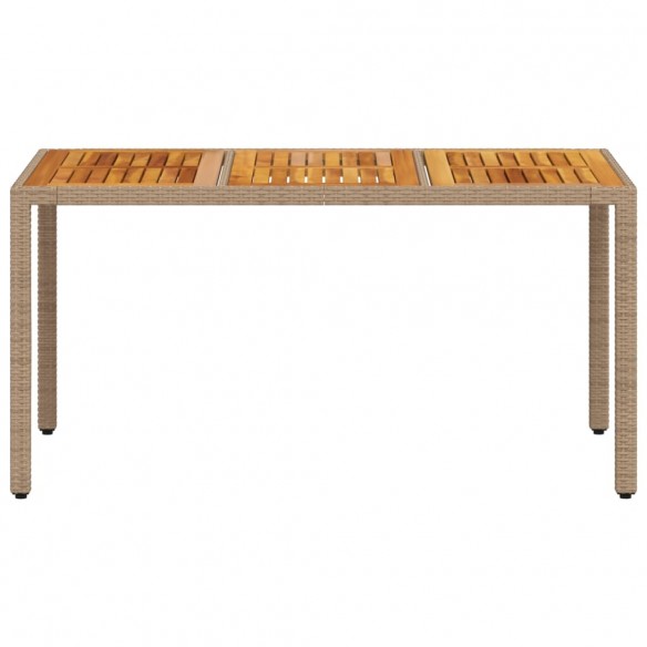 Table de jardin beige 150x90x75 cm résine tressée bois d'acacia