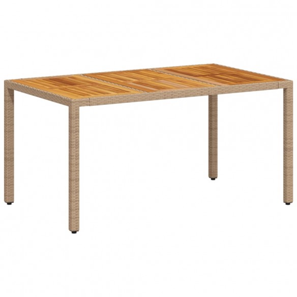 Table de jardin beige 150x90x75 cm résine tressée bois d'acacia