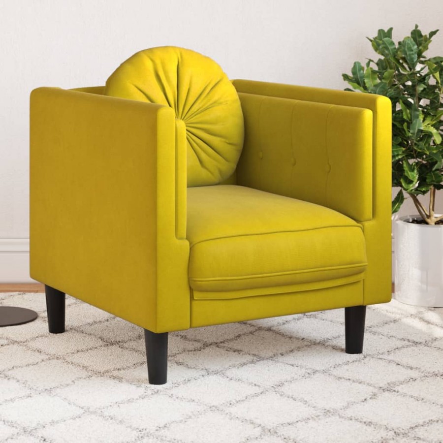 Fauteuil avec coussin jaune velours