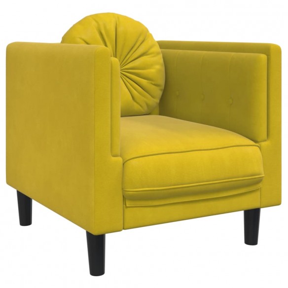 Fauteuil avec coussin jaune velours